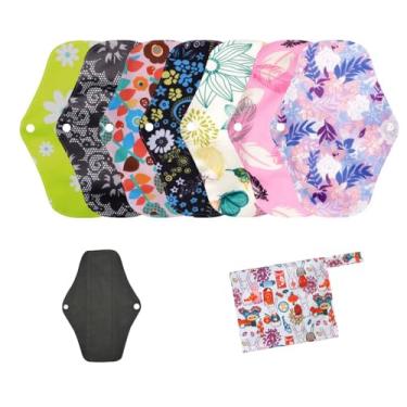 Imagem de KUMUROETA Conjunto de guardanapo sanitário de carvão vegetal de bambu, impermeável, reutilizável, lavável, conjunto de 8 peças, pacote com 7 + 1 bolsa de armazenamento