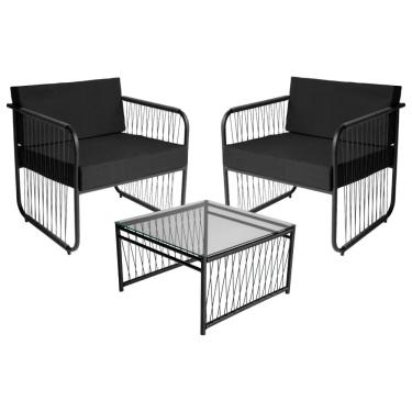 Imagem de Conjunto 2 Poltronas e 1 Mesa de Centro Córdova em Aço Carbono e Fibra Sintética Acesse Móveis