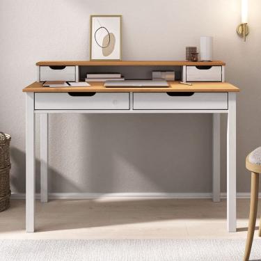 Imagem de Mesa de Estudo Quarto Retrô Minimalista Madeira 2 Nichos Branco Freijó Raul