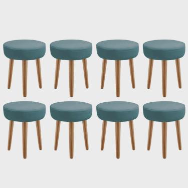 Imagem de Kit 08 Banqueta Alta Julia Industrial 55cm Pé Palito Rústico Suede Azul Turquesa - Ahz Móveis
