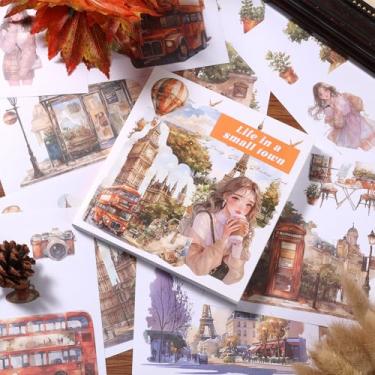 Imagem de Auguro 50 folhas vintage estética scrapbook adesivos 200 pré-cortados Washi adesivos pessoas menina adesivo paisagem cidade adesivo scrapbooking suprimentos
