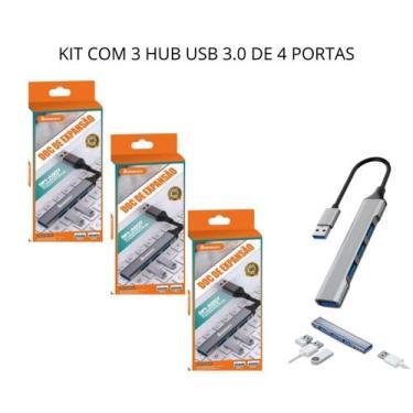 Imagem de Kit com 3 Hub Usb 3.0 de 4 Portas Expansor USB Pc Notebook Multi Porta