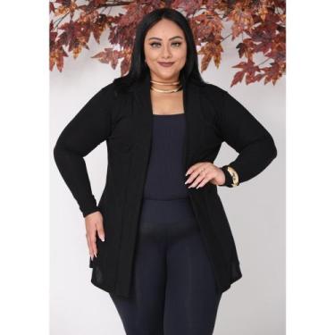 Imagem de Casaquinho Cardigan Manga Longa Lanzinha Plus Feminina - PMQ, Preto, G