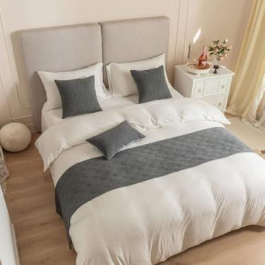 Imagem de Cachecol de cama de hotel de luxo qualidade macio cor sólida padrão de concha decorativo sem desbotamento cachecol de cama dupla face para cama de solteiro queen size - cinza | 50 x 240 cm para cama