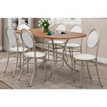 Imagem de Sala De Jantar Completa 1547 Aço C- Tampo Madeirado 160x90cm E 6 Cadeiras 190 Prata-freijó -prata-branco - Carraro