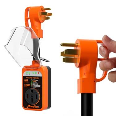 Imagem de Marsflex Protetor contra sobretensão para trailer, analisador de circuito RV de 50 amp, proteção contra surtos de 12000 Joules com capa à prova d'água, tela de LED, protetor de tensão de trailer para