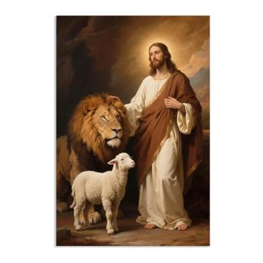 Imagem de SDYJ6GSW Arte de parede em tela de Jesus Cristo O Leão de Judá impressões de pintura cristã decoração de parede decoração de sala religiosa para sala de oração da igreja pôster 35 x 55 cm (14 x 22 pol