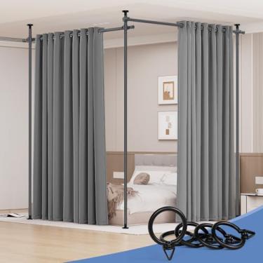 Imagem de Varões de cortina divisória de quarto sem perfuração, tela de painel divisor de sala de 4 a 10 pés (A) para separação de quarto, suporte de cortina de tensão de divisor de parede independente, telas