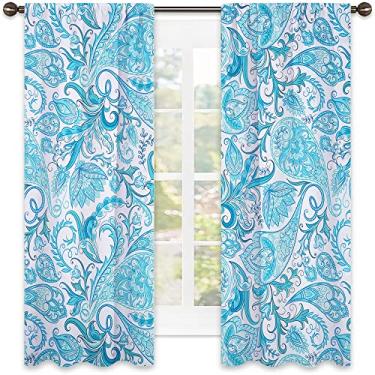 Imagem de Cortinas blackout Paisley 90%, estampa de design de arte paisley, cortinas blackout com absorção de som para decoração de sala de jantar/festa, L 132 x C 137 cm