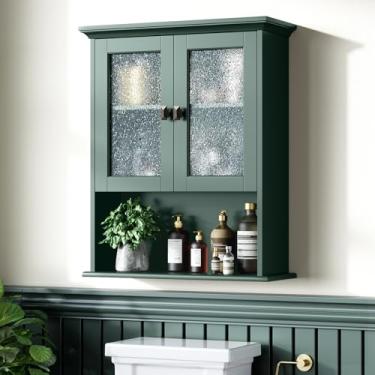 Imagem de MXARLTR Armário de remédios montado na parede, armário de parede de armazenamento de banheiro com porta de vidro temperado sobre vaso sanitário organizador de parede acima do armário de armazenamento