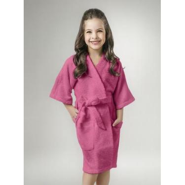 Imagem de Roupão de banho infantil atoalhado liso lepper confetti, Feminino, Ros