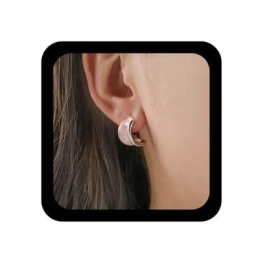 Imagem de Allereyae Brincos de argola de acrílico azul vintage brincos de resina em forma de C brincos de argola dupla prata brincos de argola grossa dividida círculo aberto joia para mulheres, Zinco, Sem pedra