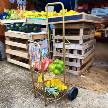 Imagem de Carrinho de Compras Dobravél para Feira e Supermercado 4 Tubo PRATA com 2 Rodas Reforçadas Águia (Dourado)