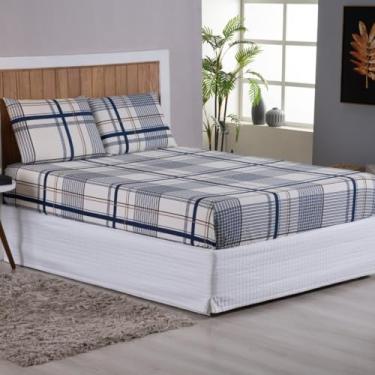 Imagem de Jogo de Lençol Queen 3 Peças 200 Fios 100% algodão Estampado (Azul Listras)