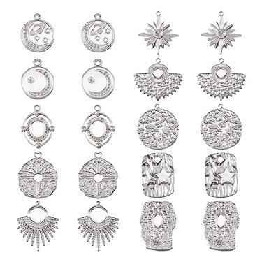 Imagem de Spritewelry Pingentes de aço inoxidável 304 estilo 10 peças, bandeja para leque, gota, sol, flor, pingentes de metal, pingentes para colar, pulseira, pingente, joias, artesanato, 20 peças, Silver, Aço