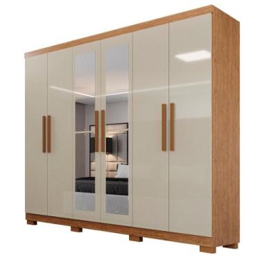 Imagem de Guarda-Roupa de Casal 6 Portas 4 Gavetas Valencia Com Espelho Cinamomo