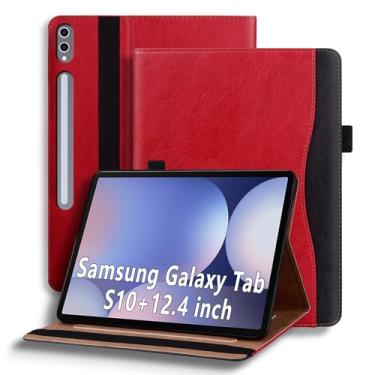 Imagem de TIPOYOROOS Capa para Samsung Galaxy Tab S10 Plus 12,4 polegadas 2024 (SM-X820/SM-X826)/Tab S9 Plus 2023 (SM-X810/SM-X816), capa de couro PU empresarial com bolso e suporte para lápis, vermelha