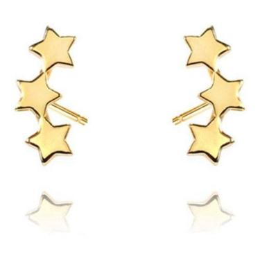 Imagem de Brinco Infantil 2 Furo Estrela Triplo F. Ouro - Dourado