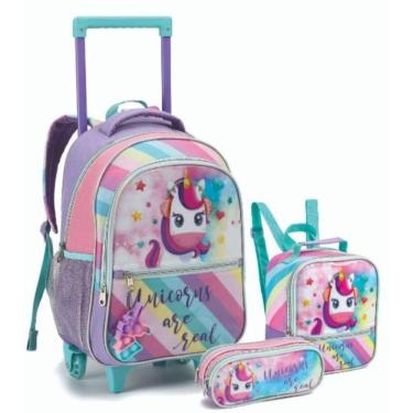 Imagem de Kit Mochila Infantil 16 + Estojo + Lancheira Unicórnio Pop