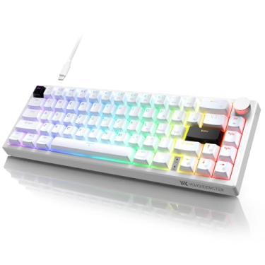 Imagem de YOUSUOMASTER Teclado para jogos X82 com fio com botão de volume, 60% teclado mecânico para jogos RGB retroiluminado com software, mini teclados com 66 teclas, interruptor vermelho