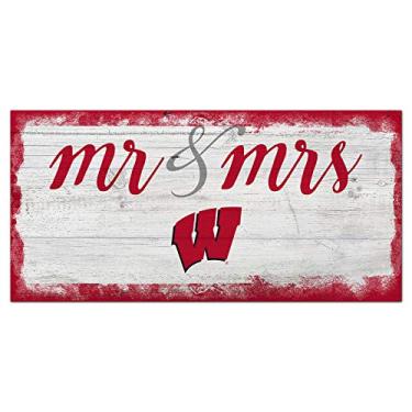 Imagem de Fan Creations NCAA Wisconsin Badgers Unissex University of Wisconsin Script Mr & Mrs Sign, Cor da equipe, 6 x 12