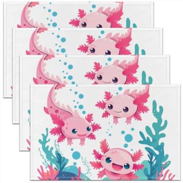 Imagem de jejeloiu Lindos tapetes de mesa Axolotl, 45,7 x 30,5 cm, conjunto de 4 jogos americanos ultramacios, melhores presentes de axolote para cozinha, decoração de mesa de jantar, ambientes internos e
