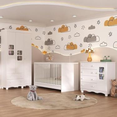Imagem de Quarto de Bebê Completo com Berço 3 em 1 para Colchão 130x60cm Luna Multimóveis Mp4528 Branco