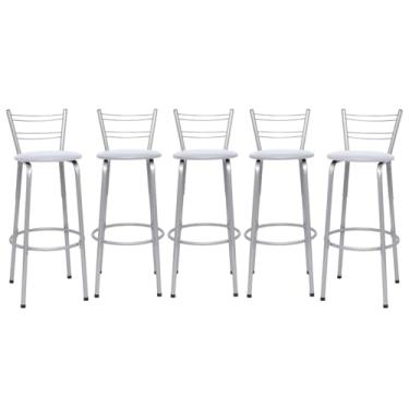 Imagem de Banquetas Altas Flórida Estrutura Prata 70cm Para Balcão Cozinha, Bar, Bistrô, Americano Kit 05 Unidades - Itagold (Assento Branco)