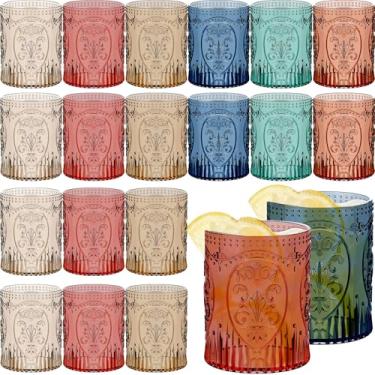 Imagem de Qinyoung 24 copos de plástico vintage 241 g sem haste retrô em relevo copos reutilizáveis à prova de estilhaçamento copos reutilizáveis para chá de bebê, recepção de casamento, festa de grande evento