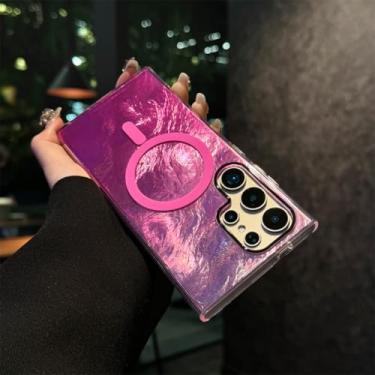 Imagem de Capa Aurora Gradiente para Samsung Galaxy S25 Ultra S24 S22 Plus S23 FE com Laser Magnético e Contraste Colorido (para Samsung S24 Plus/Rosa)