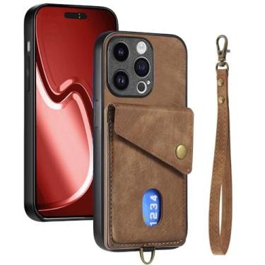 Imagem de Pulseira de couro carteira com compartimento para cartão capa de telefone para iPhone 15 14 13 12 Mini 11 Pro XS Max XR X 7 8 Plus Capa, marrom, para iPhone 7Plus (8Plus)