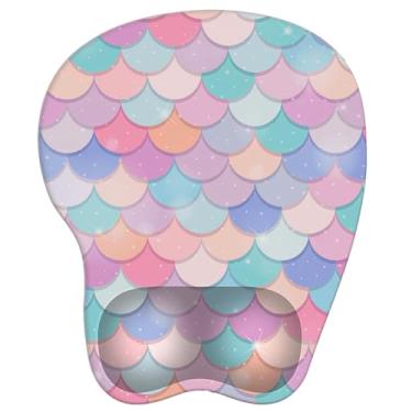 Imagem de Mouse pad com descanso de pulso mouse pad ergonômico com suporte de pulso confortável em forma de M para alívio da dor Base de PU antiderrapante para laptop, escritório e casa (Candy Mermaid)