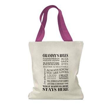 Imagem de Sacola de compras de lona personalizada Grammy's Rules Grandmother Family & Friends reutilizável praia para mulheres, Apenas design rosa choque, One Size