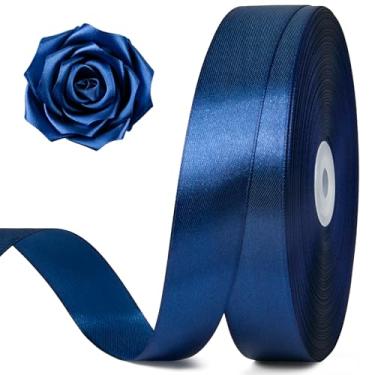 Imagem de Jutieuo Fita de cetim azul escuro de 2,5 cm, 100 metros, rolo de fita de tecido sólido para buquê de flores, embrulho de presente, fabricação de rosas, artesanato artesanal