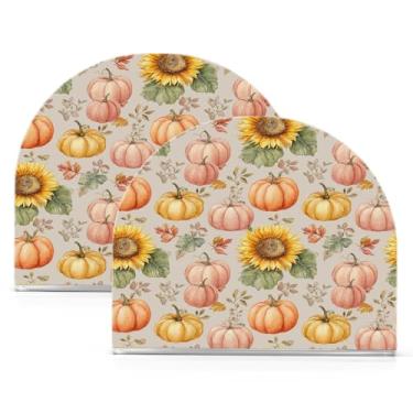 Imagem de ATTX Pacote com 2 porta-guardanapos de acrílico de Ação de Graças com design de abóboras de girassóis de outono - Organizador de mesa decorativo para cozinha, restaurante, decoração de férias de casa