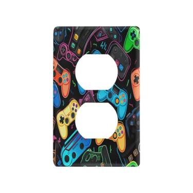 Imagem de Blueangle Placa de parede colorida para controladores de videogame duplex, tamanho padrão, placas de cobertura de tomada elétrica de 1 gangue para decoração de quarto de escritório em casa, 4,53 x