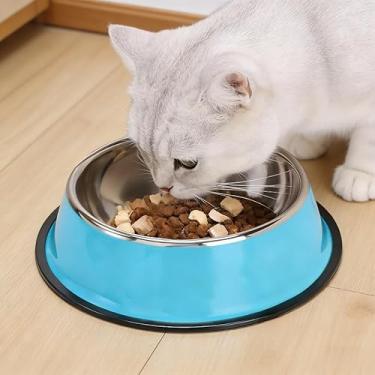 Imagem de Tigela de aço inoxidável para cães e gatos com base de borracha antiderrapante, tigela de água para cães pequenos, gatinhos e viagens para uso diário (azul)