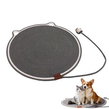 Imagem de Tapete arranhador de gatos tecido feito à mão, 42,9 cm/50 cm corda de algodão natural para gatos em ambientes internos, almofada plana antiderrapante, tapete macio e durável para relaxar com brinquedo