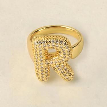Imagem de Anéis de letra de ouro ajustáveis para mulheres - GoldChic Jewelry Anel feminino dourado aberto com inicial bufante para presentes de aniversário, Large, Aço inoxidável, Sem pedra preciosa