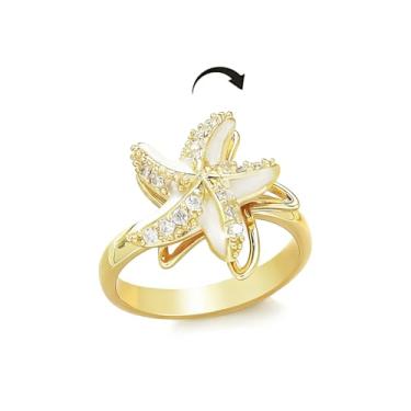 Imagem de Lindo anel giratório giratório de estrela do mar para mulheres, anel de alívio de ansiedade ajustável, imitação de cristais, banda aberta, antichique, exclusivo, alívio de estresse, surfista, moda