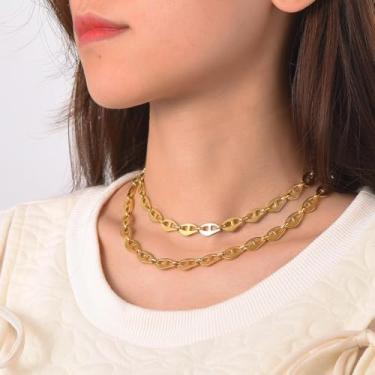 Imagem de Colar masculino com elos marinheiros, aço inoxidável, prata/ouro rosa/ouro, corrente banhada a ouro para mulheres, 7,5 mm de largura, 12,5/38,1 cm, 15 inch(38+9cm)-Choker Length, Aço inoxidável, Sem