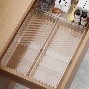 Imagem de Caixa de armazenamento expansível transparente ajustável, placa divisória removível, adequada para tamanho de gaveta, adequada para cozinha, banheiro, armazenamento de gaveta
