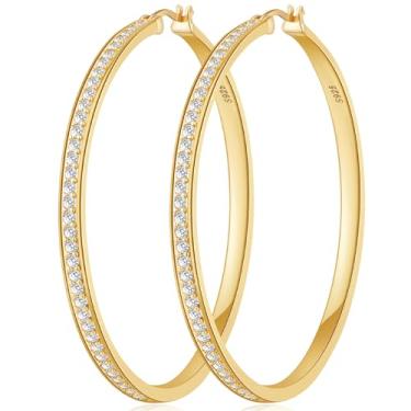 Imagem de BMMYE Brincos de argola de strass para mulheres brilhantes e grandes argolas de zircônia cúbica para orelhas sensíveis, brincos de prata esterlina/banhados a ouro com strass 20/30/40/50/60/70 mm