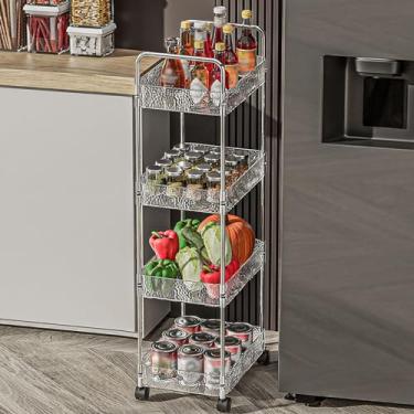 Imagem de Carrinho utilitário de rolamento de 2 a 4 camadas com rodas bloqueáveis - Organizador de armazenamento móvel de acrílico transparente para cozinha, banheiro, lavanderia, espaços estreitos - 36 cm C x
