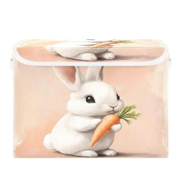 Imagem de SEHANY Cestas de armazenamento fofas de coelho de desenho animado com tampas, organizador de caixas de armazenamento de tecido para armário de roupas, cobertor de escritório, berçário, 42 x 32 x 30 cm