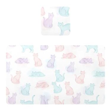 Imagem de Burbuja Jogo americano para gatos aquarela conjunto de 4 para mesa de jantar, tapetes de mesa de PVC à prova d'água antiderrapantes resistentes ao calor, fácil de limpar, 30 x 45 cm