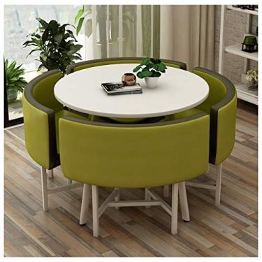 Imagem de Conjunto simples de mesa e cadeira, design moderno, mesa redonda, varanda, sala de estar, sala de jantar, escritório, sala de reuniões, sala de estar, 4 cadeiras de couro, café, salão de beleza, mesa