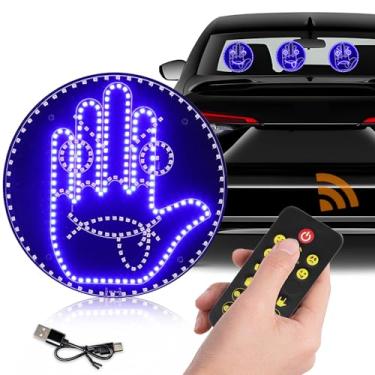 Imagem de GSOWO Luz LED para gestos de mão de porta-malas para carro, luz de gestos de porta-malas com 4 emojis e 4 gestos placa de LED para carro, 11 sinal de LED manual de opções de modos, luz azul, 1 peça