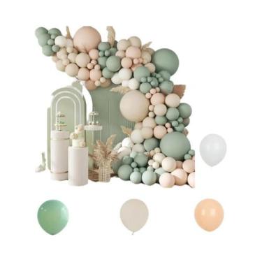 Imagem de Kit De Arco De Balões Em Verde Sálvia, Nude E Branco Com 127 Peças Par