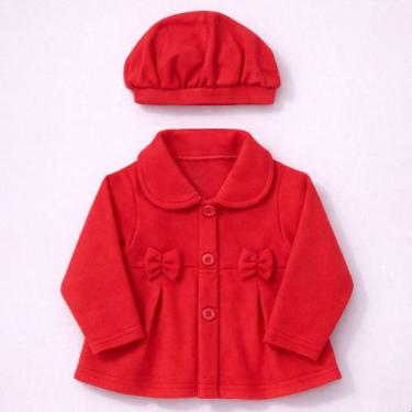 Imagem de Casaco Bebê Menina Inverno com Boina Elegante Cor:vermelhoTamanho:G - 